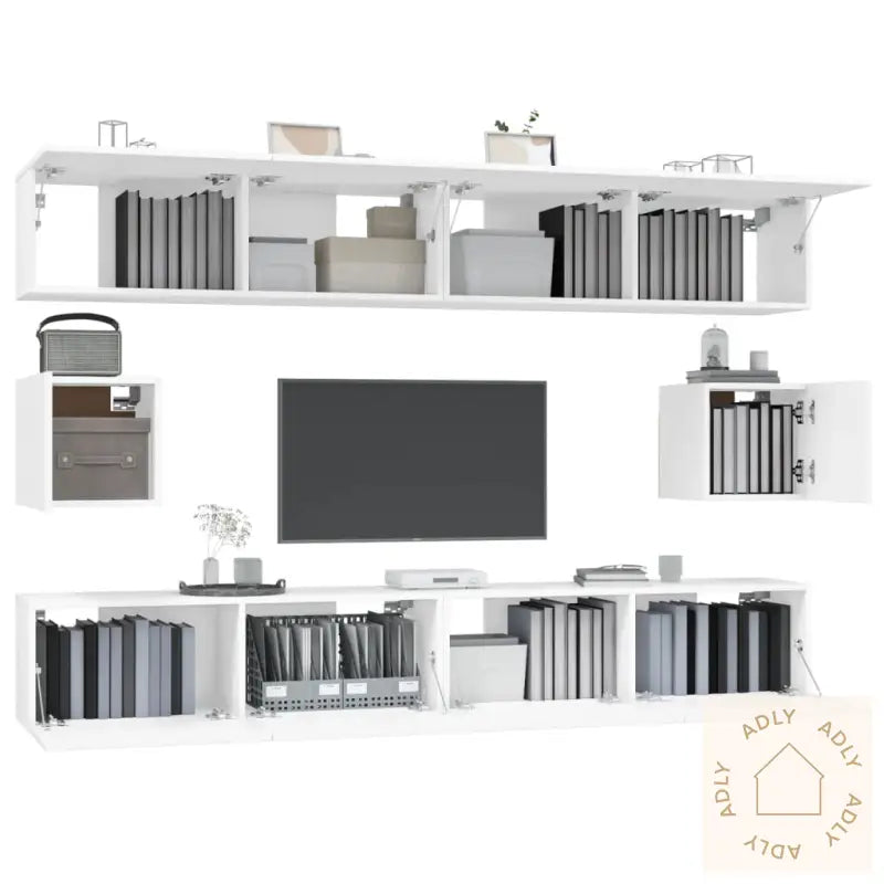 Tv-Skapsett 6 Deler Hvit Konstruert Tre