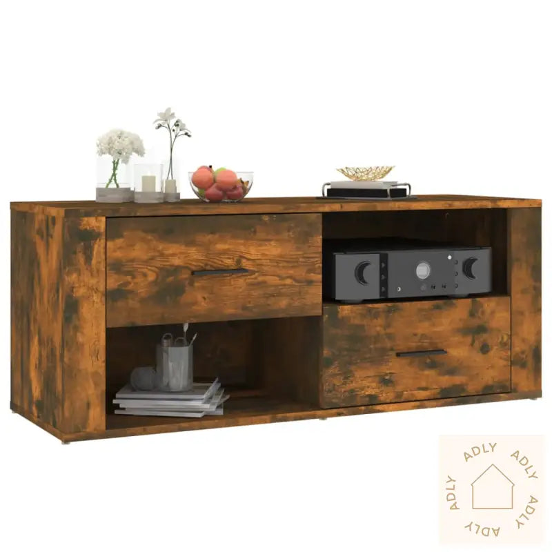 Tv-Benk Røkt Eik 100X35X40 Cm Konstruert Tre