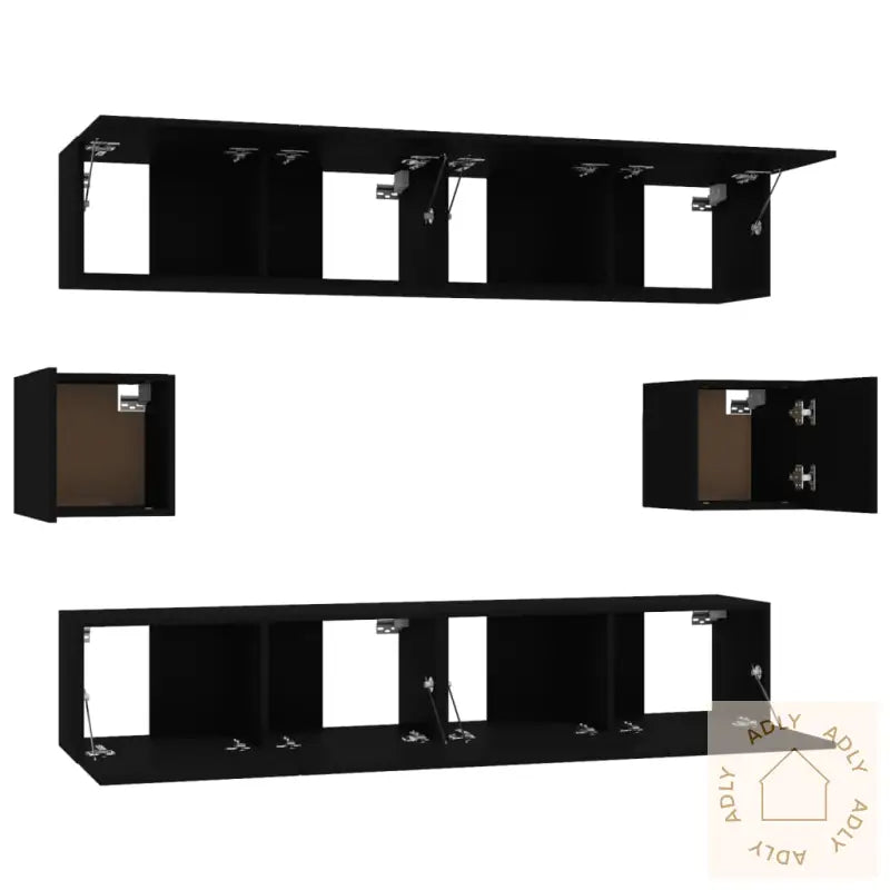 Tv-Skapsett 6 Deler Svart Konstruert Tre