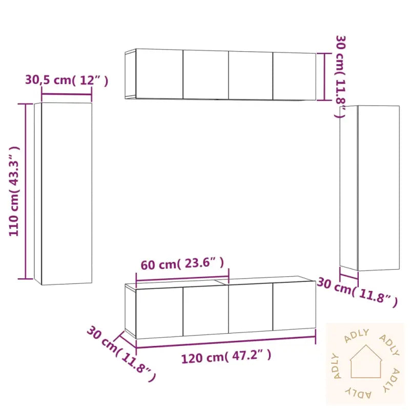 Tv-Skapsett 6 Deler Grå Sonoma Konstruert Tre