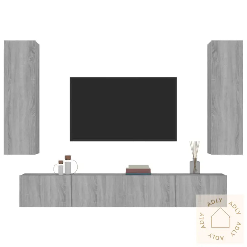 Tv-Skapsett 4 Deler Grå Sonoma Konstruert Tre