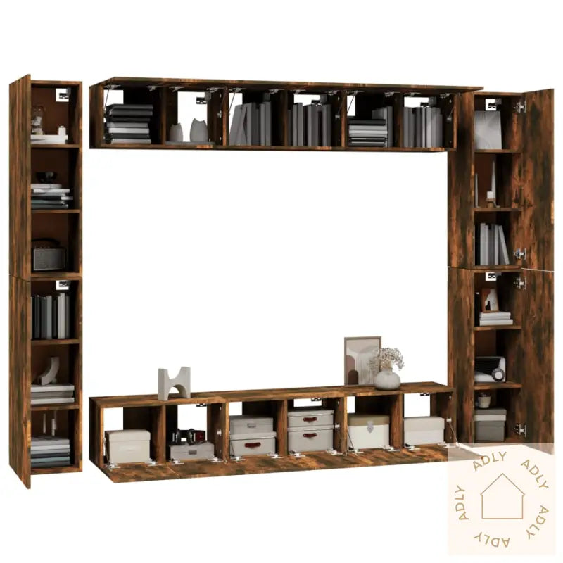 Tv-Skapsett 10 Deler Røkt Eik Konstruert Tre