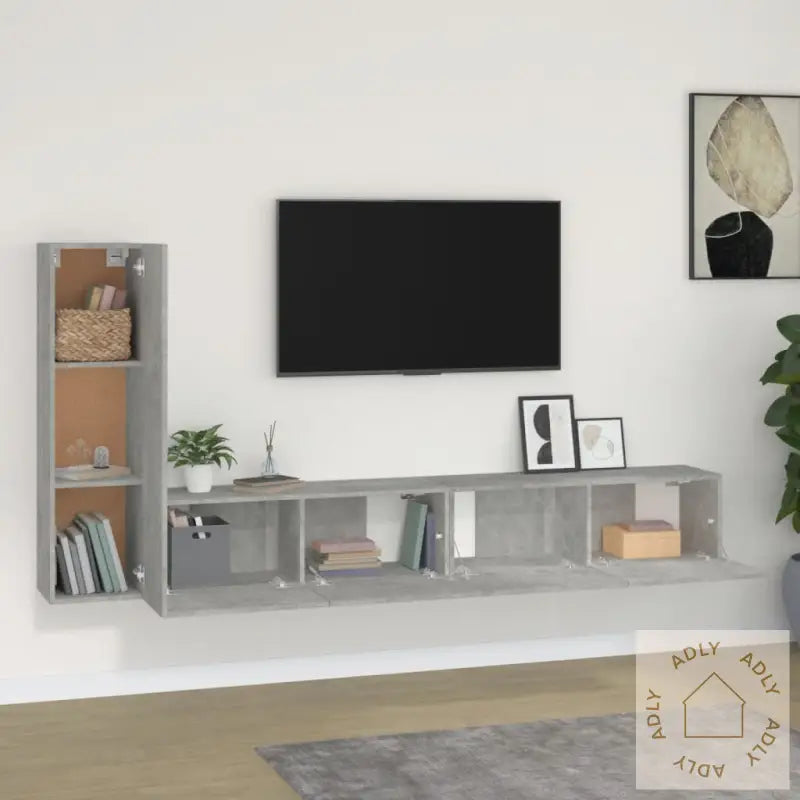 Tv-Skapsett 3 Deler Betonggrå Konstruert Tre
