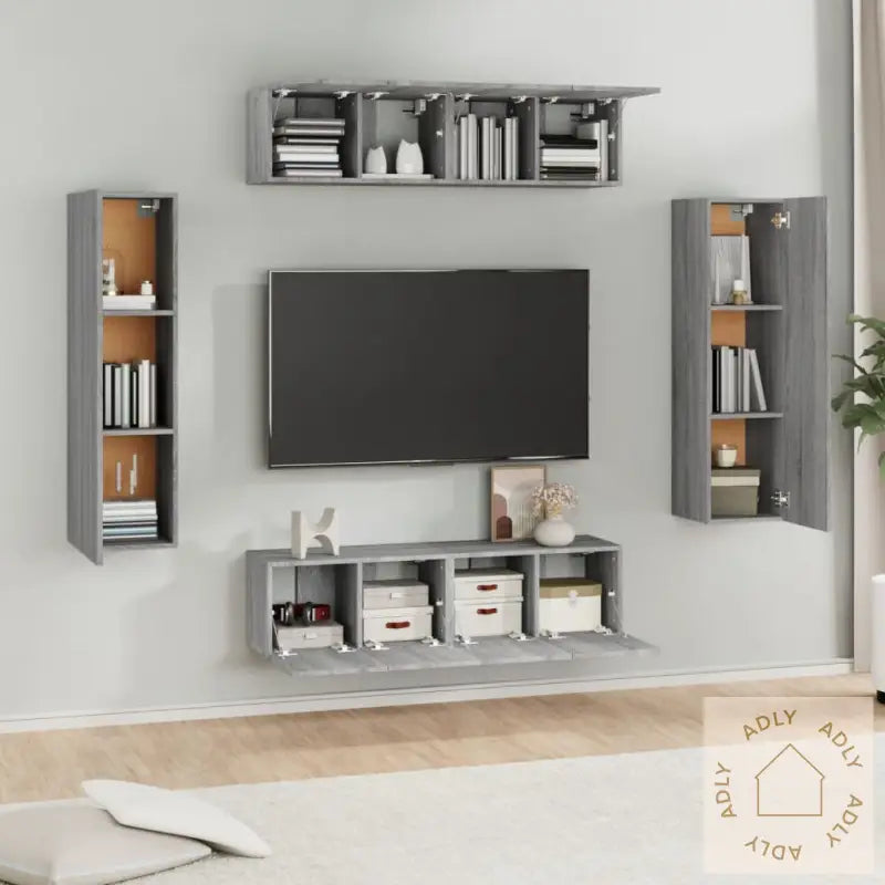 Tv-Skapsett 6 Deler Grå Sonoma Konstruert Tre