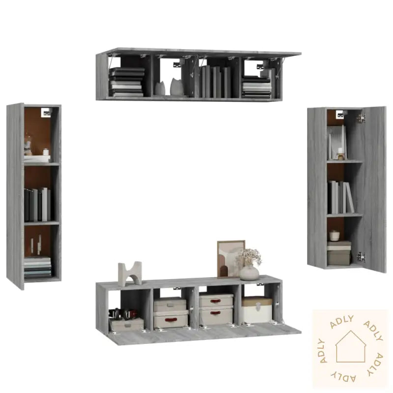 Tv-Skapsett 6 Deler Grå Sonoma Konstruert Tre