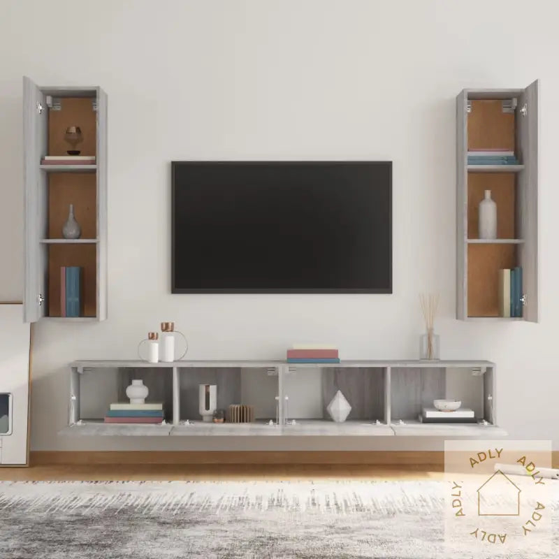 Tv-Skapsett 4 Deler Grå Sonoma Konstruert Tre