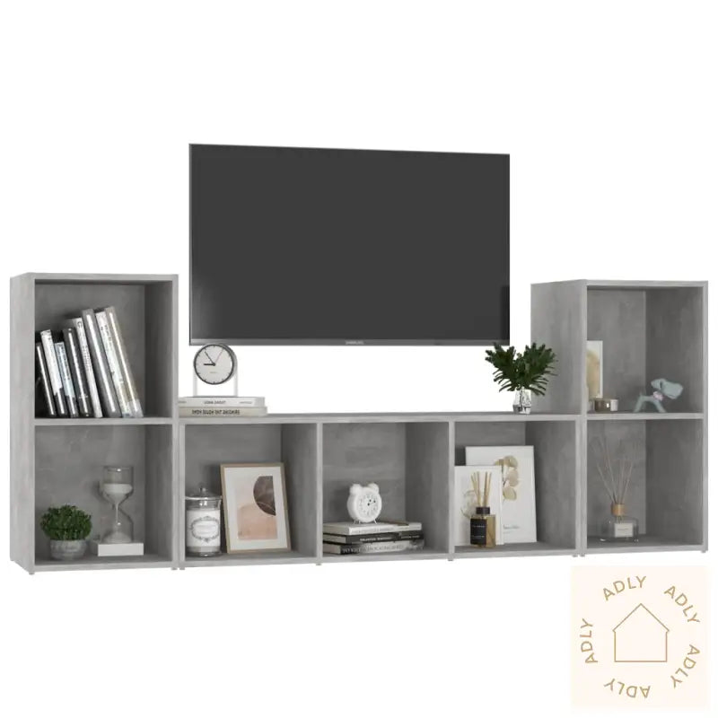 Tv-Benksett 3 Deler Betonggrå Konstruert Tre