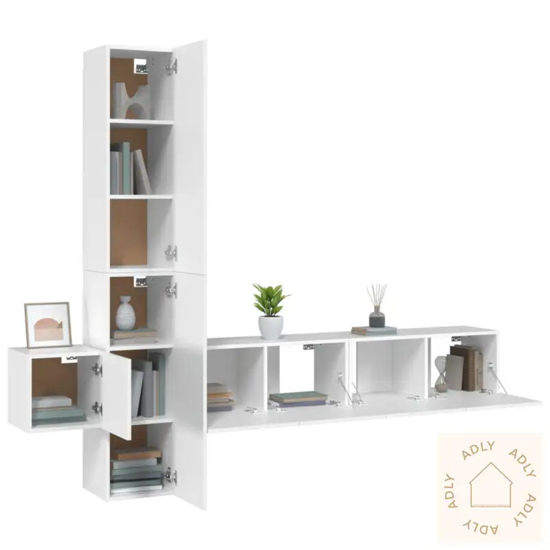 Tv-Skapsett 5 Deler Hvit Konstruert Tre