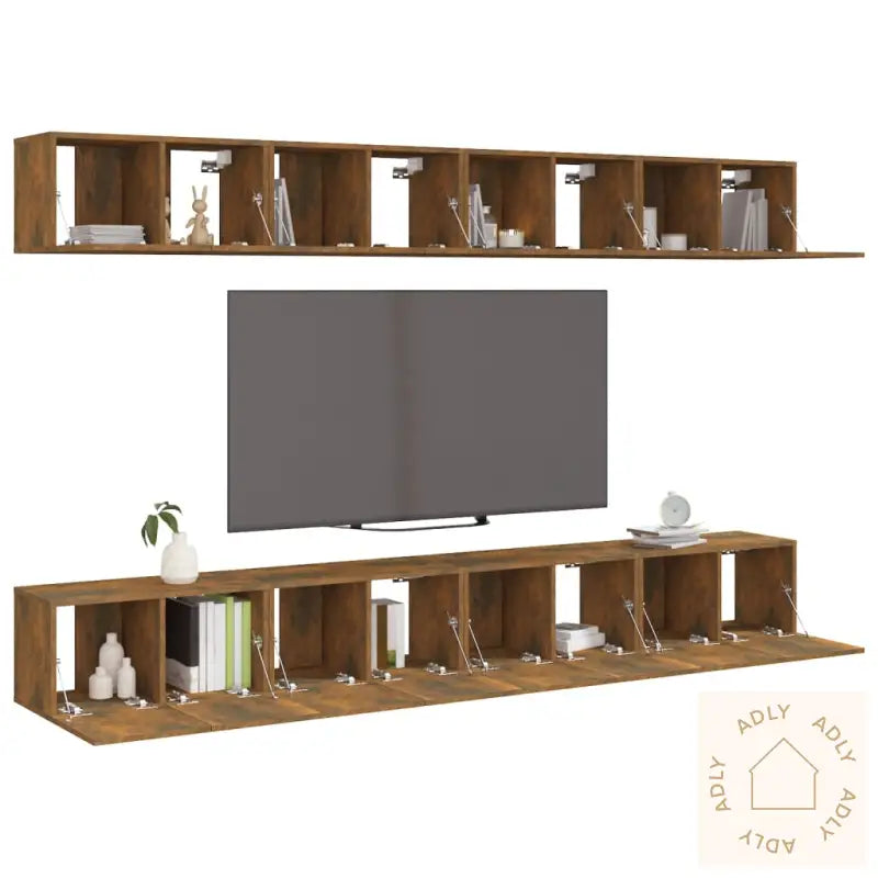 Tv-Benker 8 Stk Røkt Eik 60X30X30 Cm Konstruert Tre