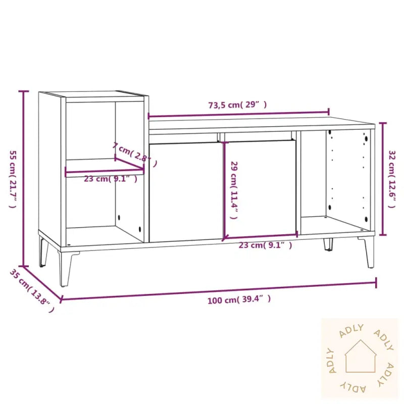 Tv-Benk Grå Sonoma 100X35X55 Cm Konstruert Tre