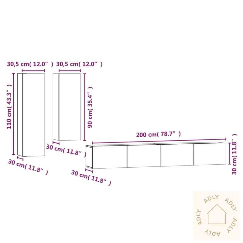 Tv-Skapsett 4 Deler Betonggrå Konstruert Tre