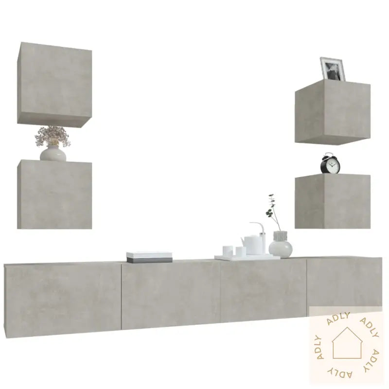 Tv-Skapsett 6 Deler Betonggrå Konstruert Tre