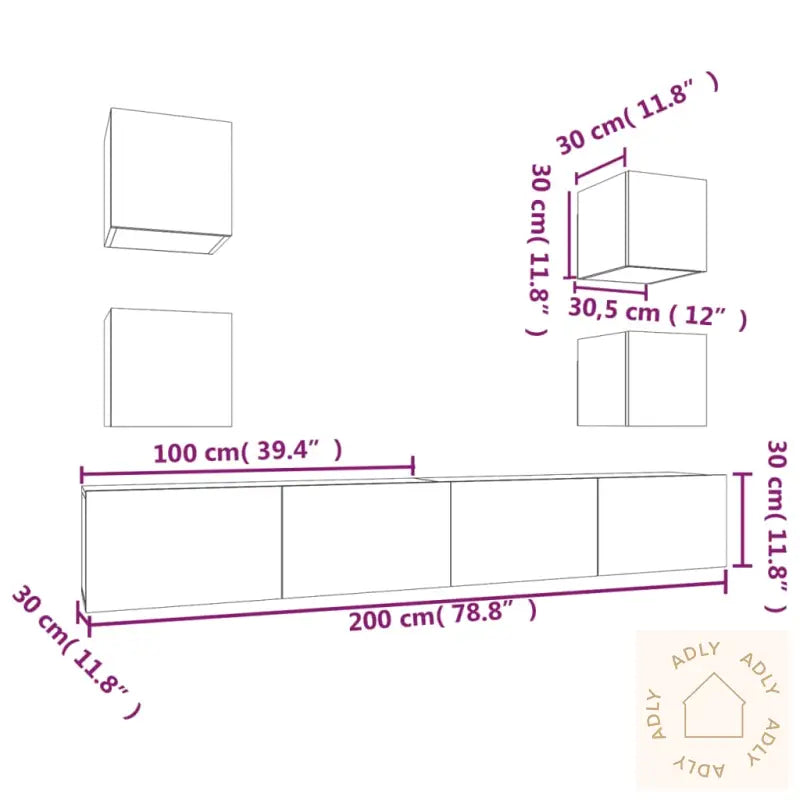 Tv-Skapsett 6 Deler Betonggrå Konstruert Tre