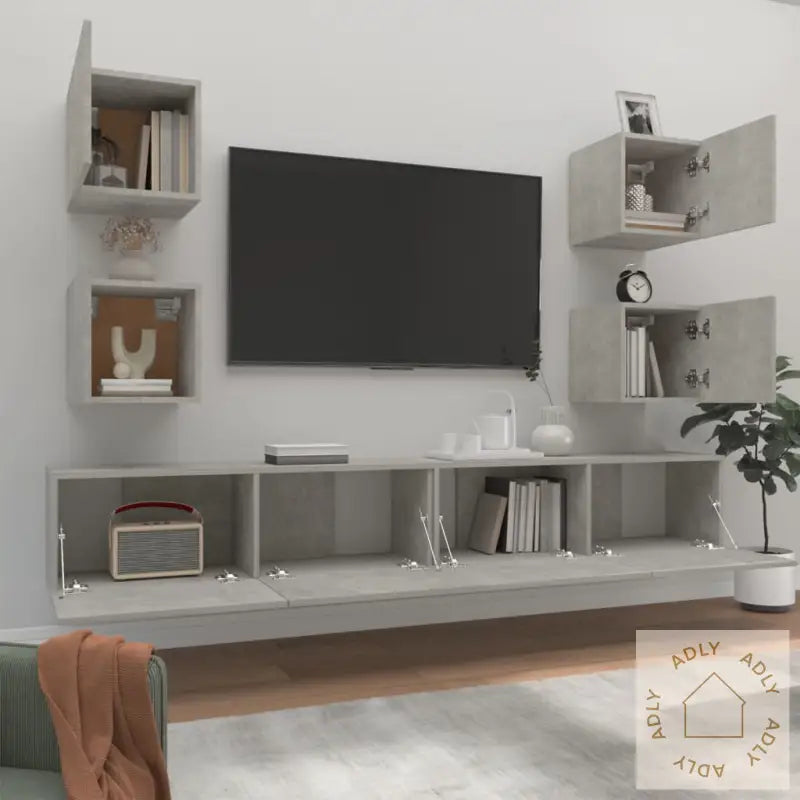 Tv-Skapsett 6 Deler Betonggrå Konstruert Tre