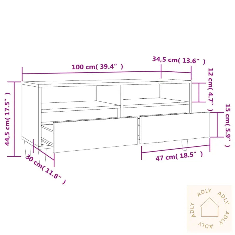 Tv-Benk Grå Sonoma 100X34,5X44,5 Cm Konstruert Tre