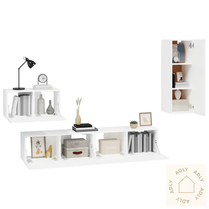 Tv-Skapsett 4 Deler Hvit Konstruert Tre