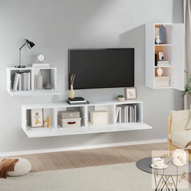 Tv-Skapsett 4 Deler Hvit Konstruert Tre