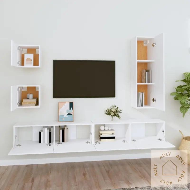 Tv-Skapsett 5 Deler Hvit Konstruert Tre