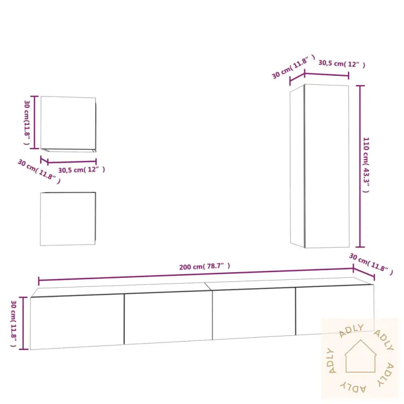 Tv-Skapsett 5 Deler Hvit Konstruert Tre