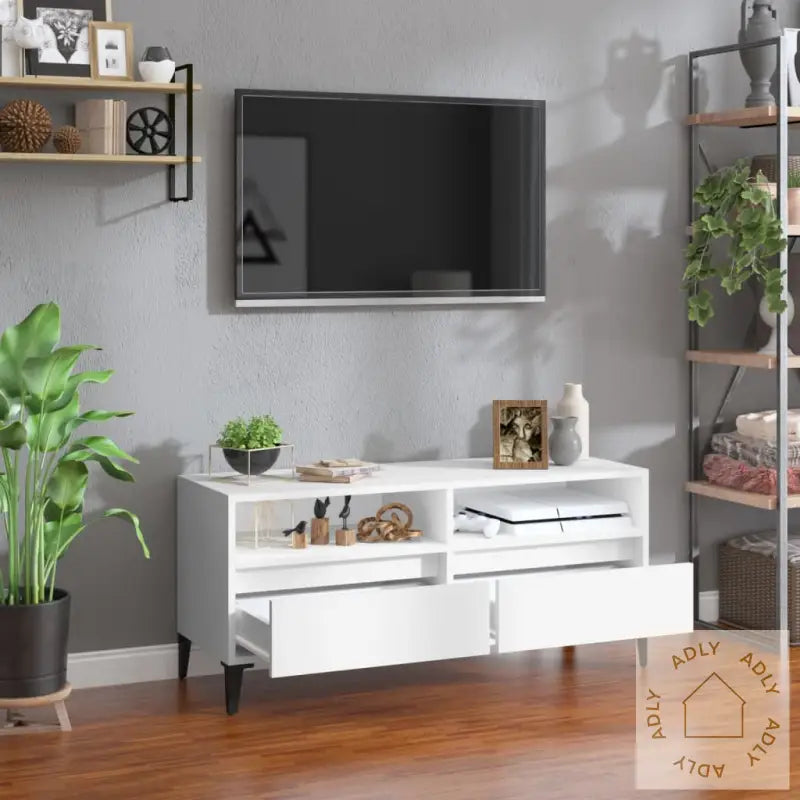 Tv-Benk Hvit 100X34,5X44,5 Cm Konstruert Tre