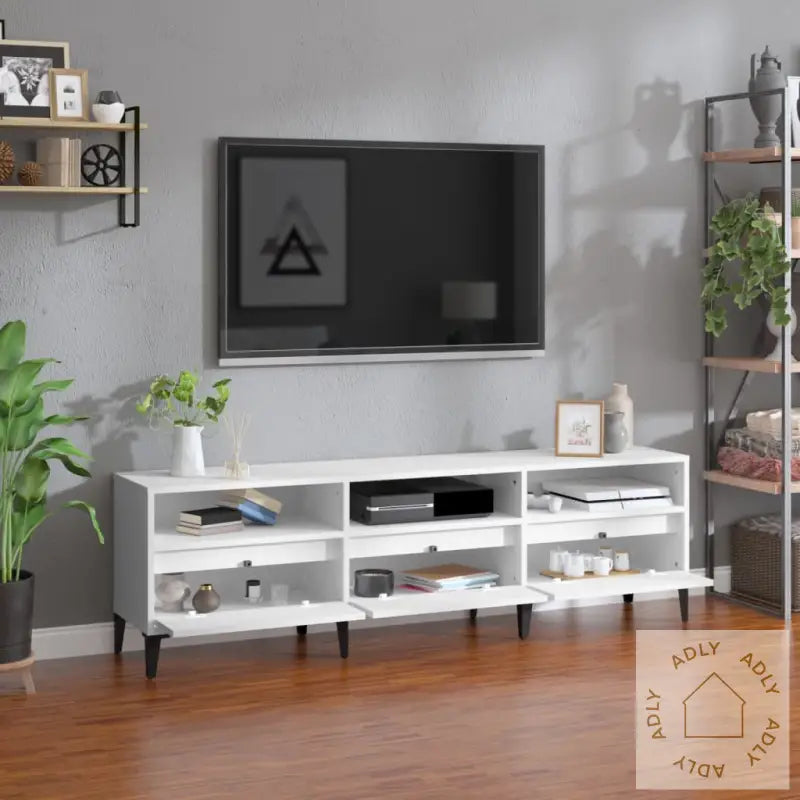 Tv-Benk Hvit 150X30X44,5 Cm Konstruert Tre