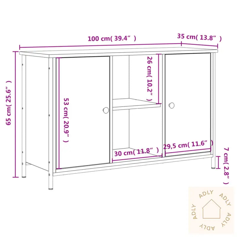 Tv-Benk Grå Sonoma 100X35X65 Cm Konstruert Tre