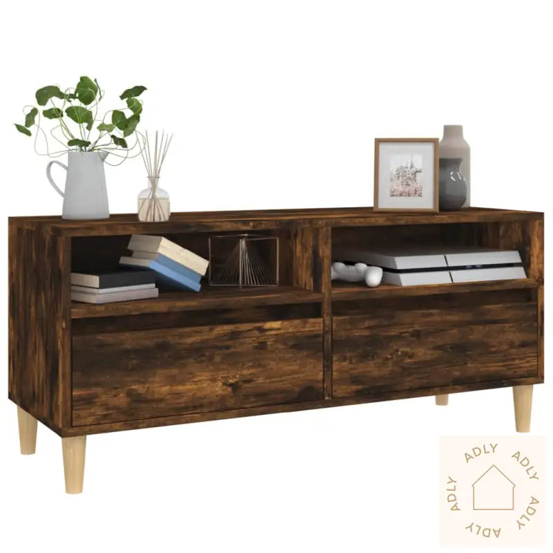 Tv-Benk Røkt Eik 100X34,5X44,5 Cm Konstruert Tre