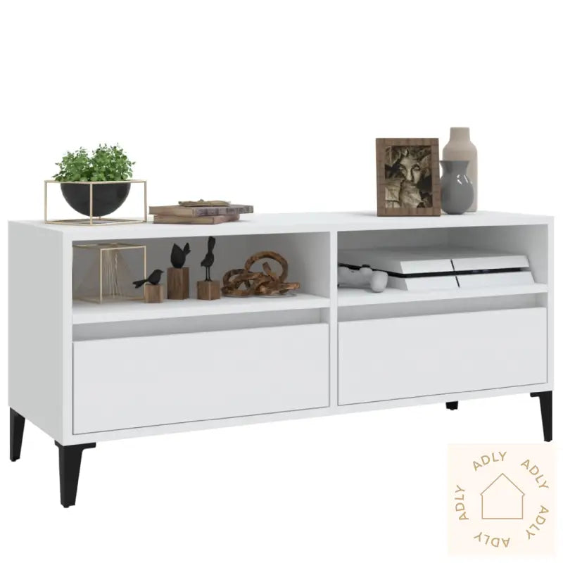 Tv-Benk Hvit 100X34,5X44,5 Cm Konstruert Tre