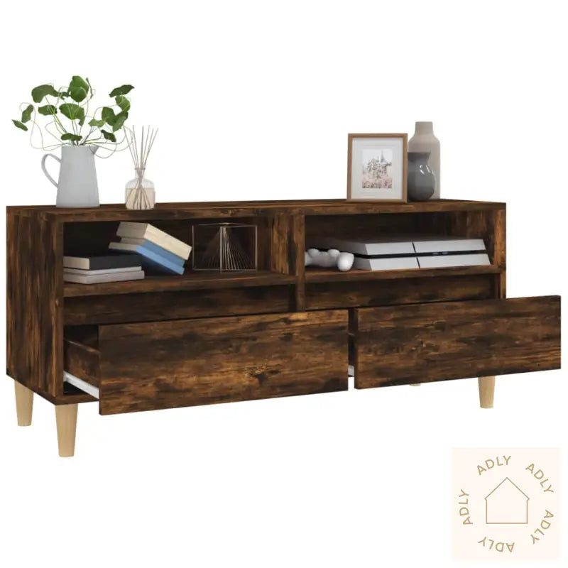 Tv-Benk Røkt Eik 100X34,5X44,5 Cm Konstruert Tre