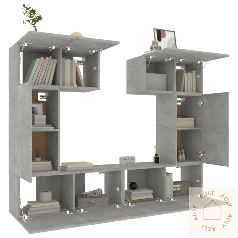 Tv-Skapsett 6 Deler Betonggrå Konstruert Tre