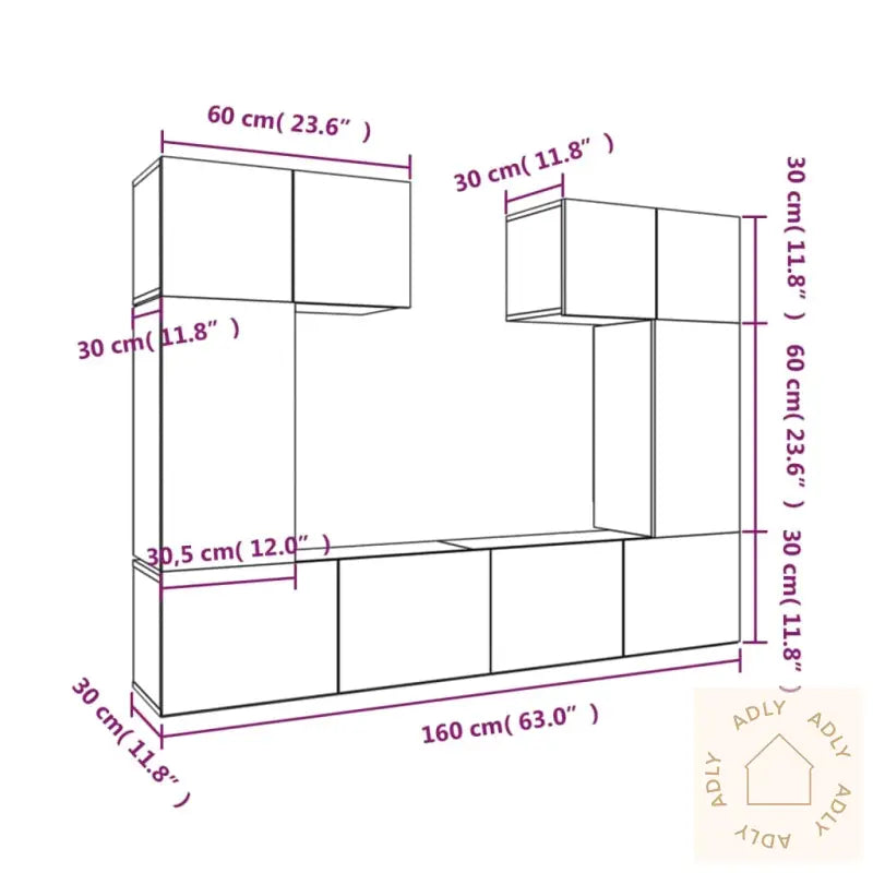 Tv-Skapsett 6 Deler Betonggrå Konstruert Tre