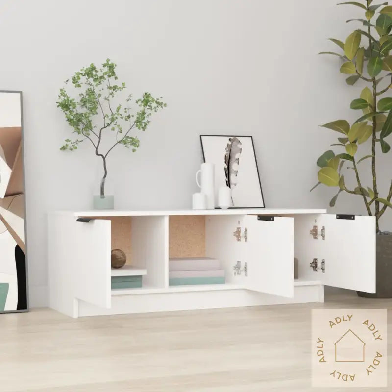 Tv-Benk Hvit 102X35X36,5 Cm Konstruert Tre