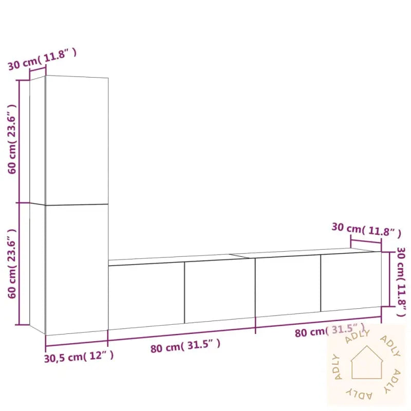 Tv-Skapsett 4 Deler Hvit Konstruert Tre