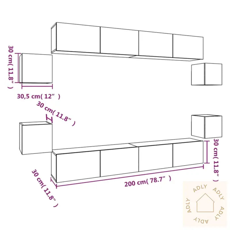 Tv-Skapsett 8 Deler Røkt Eik Konstruert Tre