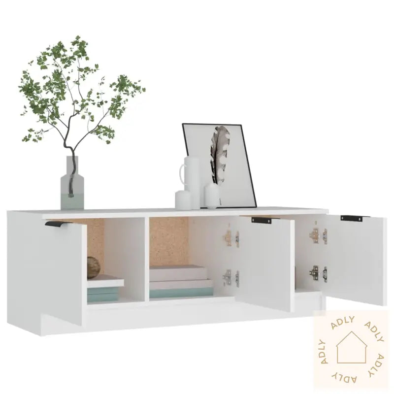 Tv-Benk Hvit 102X35X36,5 Cm Konstruert Tre