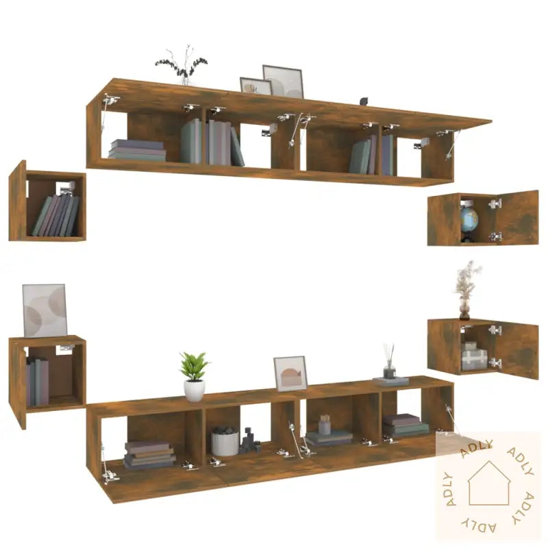 Tv-Skapsett 8 Deler Røkt Eik Konstruert Tre