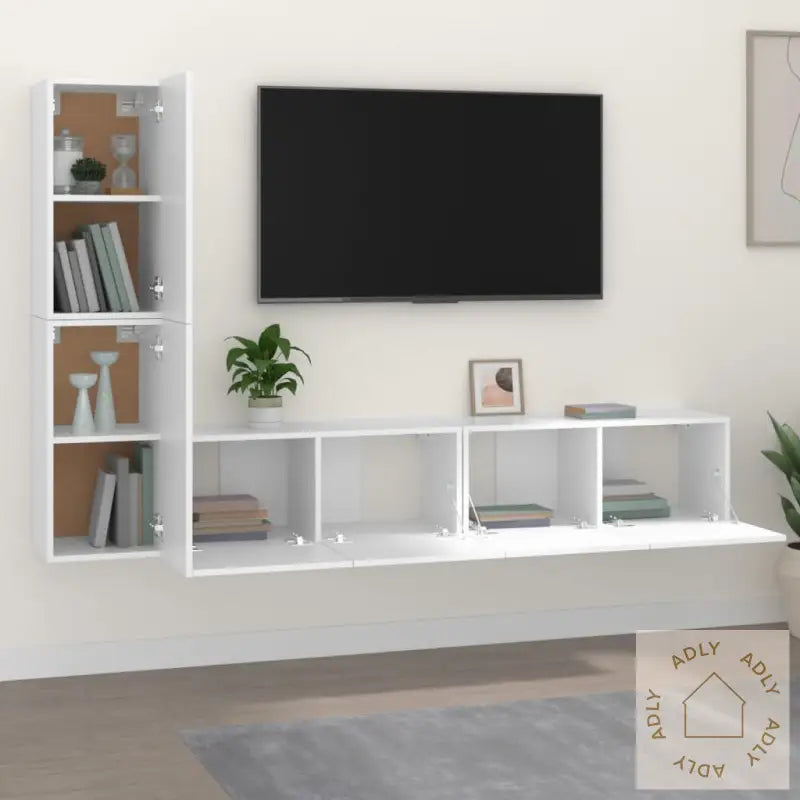 Tv-Skapsett 4 Deler Hvit Konstruert Tre