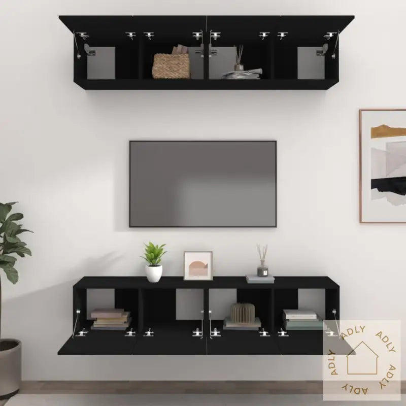 Tv-Benker 4 Stk Svart 80X30X30 Cm Konstruert Tre