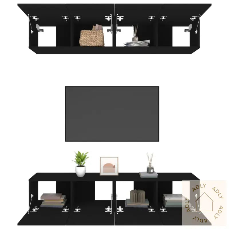 Tv-Benker 4 Stk Svart 80X30X30 Cm Konstruert Tre