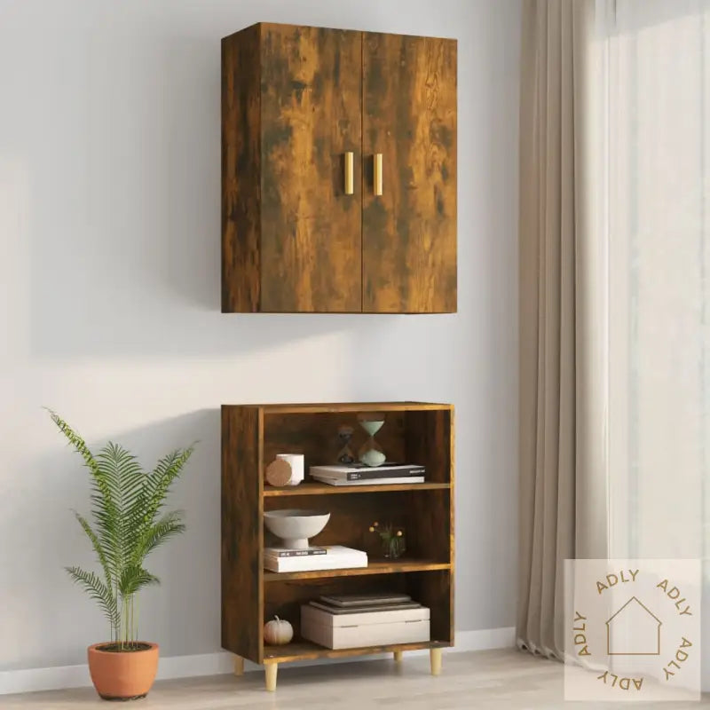 Hengende Veggskap Røkt Eik 69,5X34X90 Cm