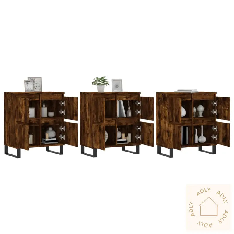 Skjenker 3 Stk Røkt Eik Konstruert Tre