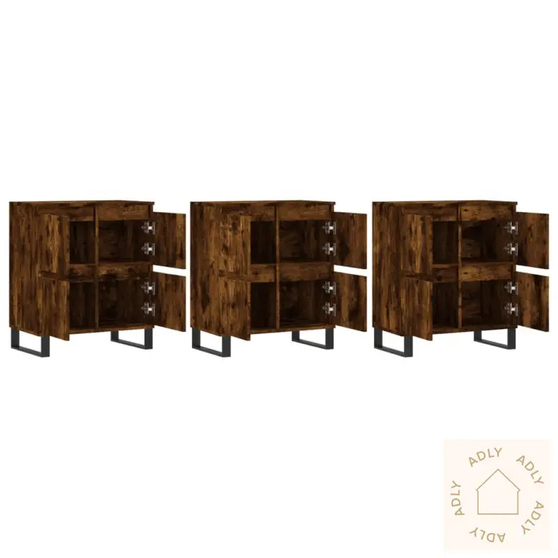 Skjenker 3 Stk Røkt Eik Konstruert Tre