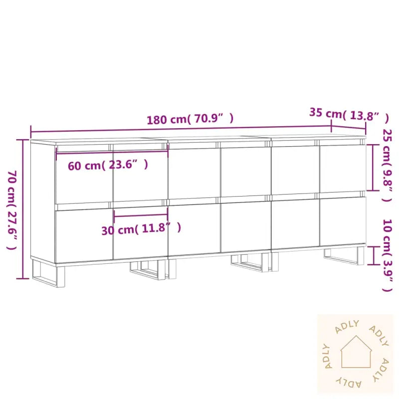 Skjenker 3 Stk Røkt Eik Konstruert Tre