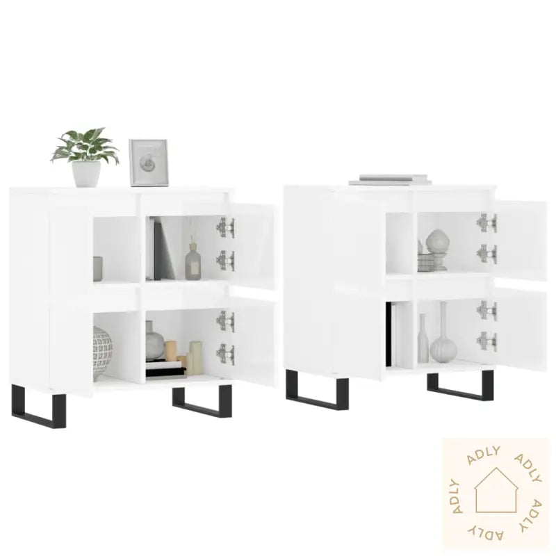 Skjenker 2 Stk Høyglans Hvit Konstruert Tre