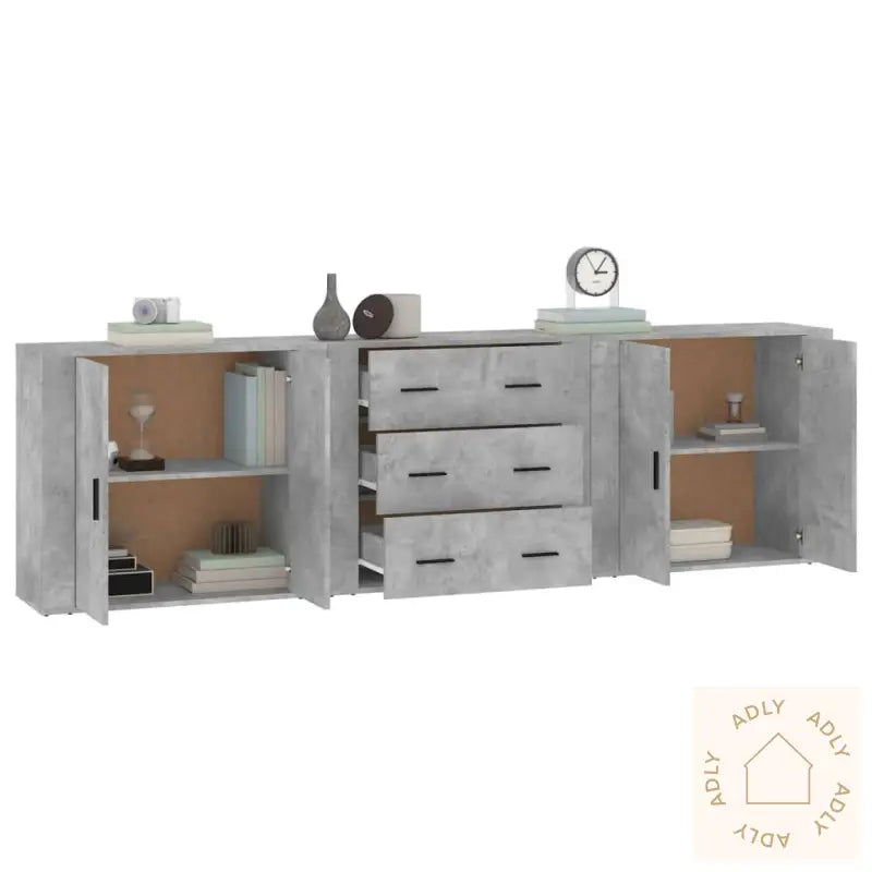 Skjenker 3 Stk Betonggrå Konstruert Tre