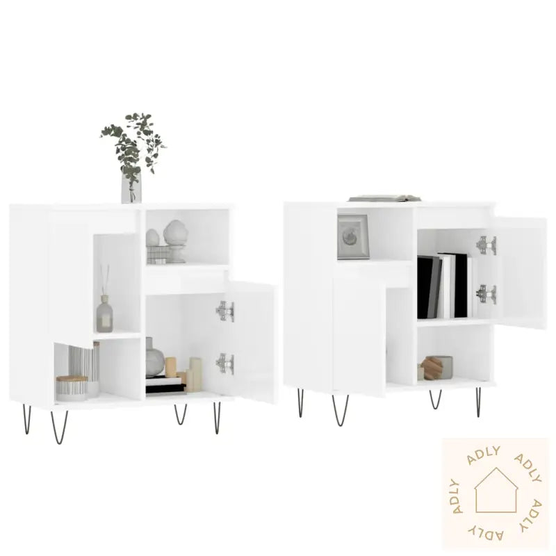 Skjenker 2 Stk Høyglans Hvit Konstruert Tre