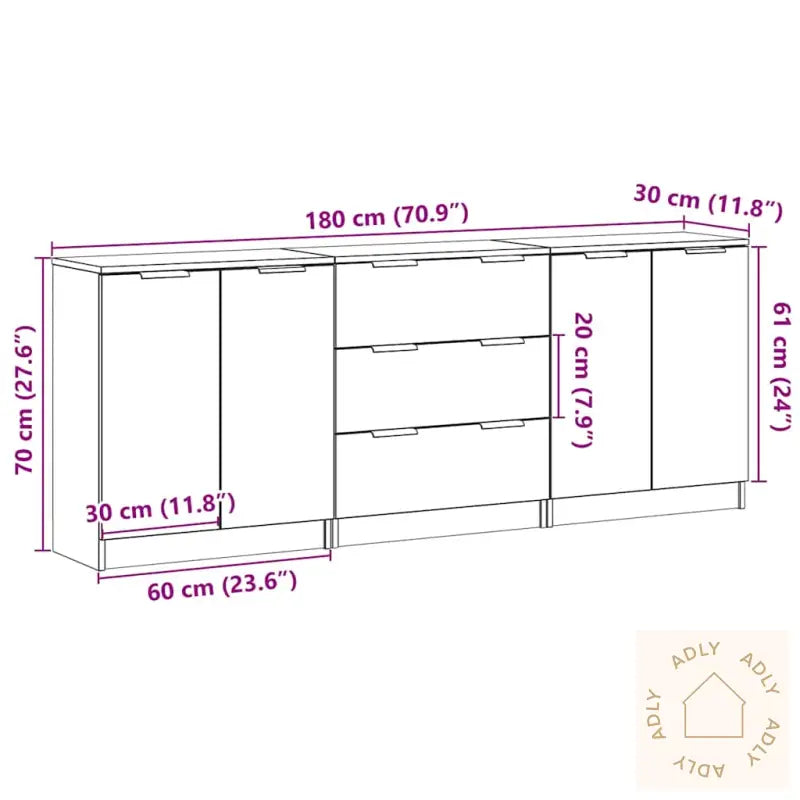 Skjenker 3 Stk Brun Eik 60X30X70 Cm Konstruert Tre