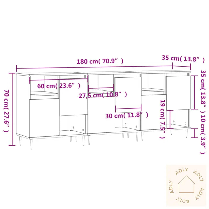 Skjenker 3 Stk Røkt Eik Konstruert Tre