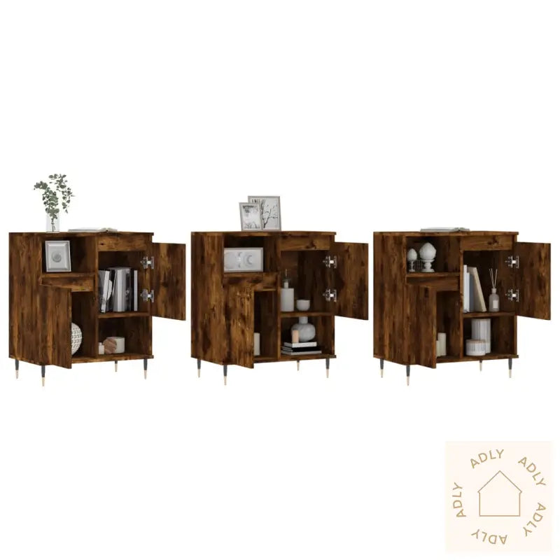 Skjenker 3 Stk Røkt Eik Konstruert Tre