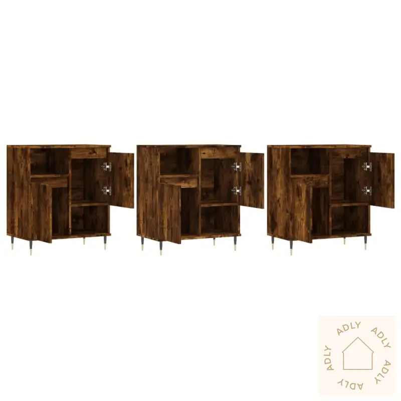 Skjenker 3 Stk Røkt Eik Konstruert Tre